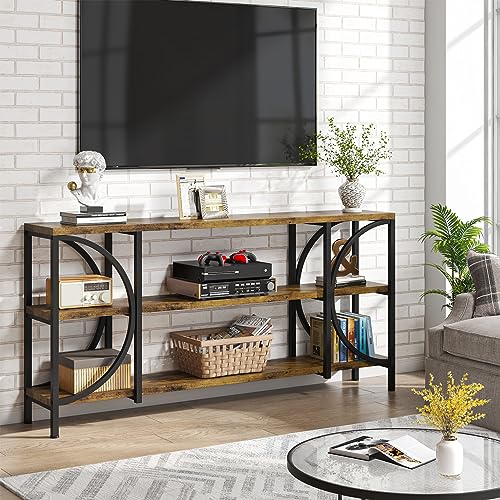 Tribesigns 70.9 Inch Extra Long Sofa Table, 3 Tier Narrow Console Table with Storage Shelves, Industrial Entryway Table Behind Sofa Couch for Living Room, Hallway, Foyer, Rustic Brown