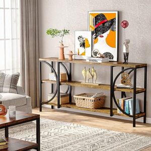 Tribesigns 70.9 Inch Extra Long Sofa Table, 3 Tier Narrow Console Table with Storage Shelves, Industrial Entryway Table Behind Sofa Couch for Living Room, Hallway, Foyer, Rustic Brown