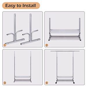 MISSLO 2 Shelves Clothing Racks for Hanging Clothes Hanger Rack Rolling Garment Rack Heavy Duty Metal Wardrobe Rack, Silver