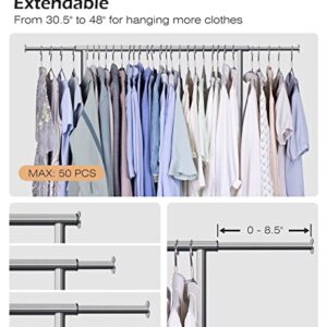 MISSLO 2 Shelves Clothing Racks for Hanging Clothes Hanger Rack Rolling Garment Rack Heavy Duty Metal Wardrobe Rack, Silver