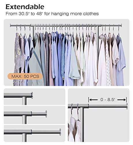 MISSLO 2 Shelves Clothing Racks for Hanging Clothes Hanger Rack Rolling Garment Rack Heavy Duty Metal Wardrobe Rack, Silver