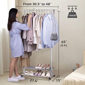 MISSLO 2 Shelves Clothing Racks for Hanging Clothes Hanger Rack Rolling Garment Rack Heavy Duty Metal Wardrobe Rack, Silver