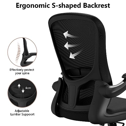 Ergonomic Office Chair, Comfort Swivel Home Office Task Chair, Breathable Mesh Desk Chair, Lumbar Support Computer Chair with Flip-up Arms and Adjustable Height