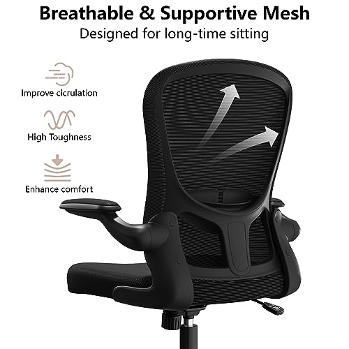 Ergonomic Office Chair, Comfort Swivel Home Office Task Chair, Breathable Mesh Desk Chair, Lumbar Support Computer Chair with Flip-up Arms and Adjustable Height