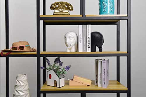 Saysmile Decorative Book Ends for Heavy Books, Unique Women Face Bookends for Shelves with Non-Slip Base Modern Resin Book Holders for Home Office Decor, Great Gifts for Book Lovers(Black&White)