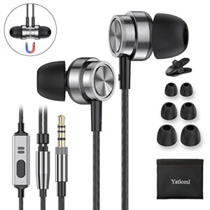 Yatloml Wired Earbuds with Microphone, in Ear Headphones with Heavy Bass&Noise Isolating, High Sound Quality in-Ear Earphones Compatible with iPod, iPad, MP3, Android Phones and All 3.5mm Jack-Silver