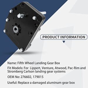 276602, RV Fifth Wheel Landing Gear Box Compatible with Lippert Venture, Universal Mount Aluminum Gearbox for Atwood, Pac-Rim and Stromberg Carlson Landing Gear Systems | Black, Replace# LG-179015