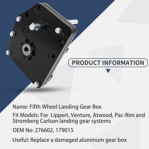 276602, RV Fifth Wheel Landing Gear Box Compatible with Lippert Venture, Universal Mount Aluminum Gearbox for Atwood, Pac-Rim and Stromberg Carlson Landing Gear Systems | Black, Replace# LG-179015