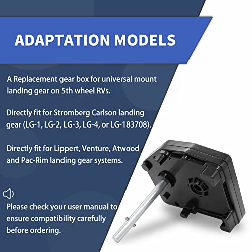 276602, RV Fifth Wheel Landing Gear Box Compatible with Lippert Venture, Universal Mount Aluminum Gearbox for Atwood, Pac-Rim and Stromberg Carlson Landing Gear Systems | Black, Replace# LG-179015