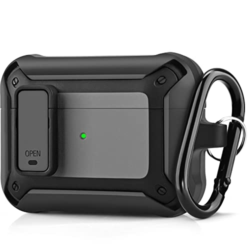 Filoto AirPods Pro 2nd Generation Case, Secure Lock Shockproof Protective Apple Airpod Pro 2 Cover Cool TPU Case for Air Pod Pro Gen 2 with Carabiner Keychain Accessories (Black)