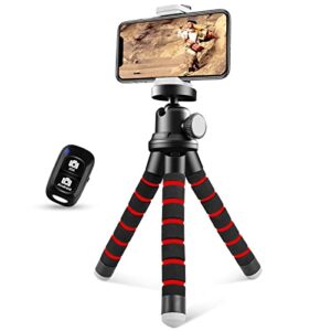 sensyne phone tripod, flexible cell phone tripod with phone holder and wireless remote, mini travel tripod stand, compatible with all cell phones, cameras (red)