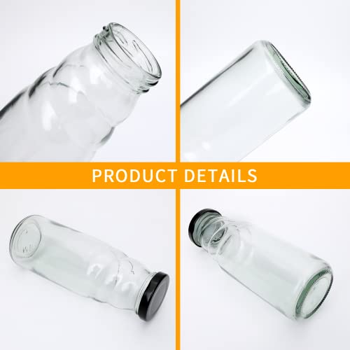 QAPPDA 11OZ Glass Milk Bottle with Lids,Set of 20 Clear Glass Bottle with Black Metal Lids,350 ML Vintage Beverage Drinking Bottle,Reusable Water Container for Kombucha,Juice,Party