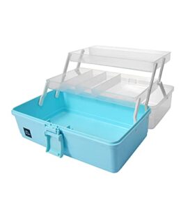 3 layers plastic portable storage box, multipurpose organizer and storage case for art craft and cosmetic, portable handled storage box for home, school, office, first aids (blue)
