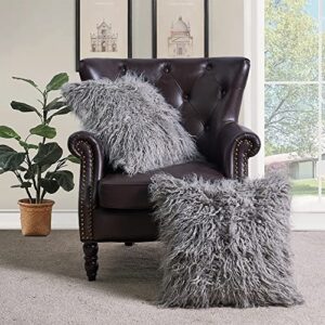 BYTIDE Mongolian Long Hair Faux Fur 50" x 60" Plush Throw Blankets with Two 20" x 20" Pillow Covers (NO Inserts) 3 Piece Set, Soft Luxury Furry Shaggy Throw with Micromink Back for Couch Bed, Gray