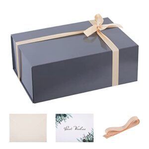 1 pack grey gift box 12x8x4.5 inches large gift boxes with lids and magnetic closure collapsible gift boxes with card and ribbon for presents men gift wedding male birthday graduation merry christmas