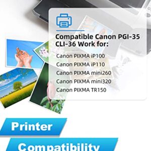 PGI-35 CLI-36 Ink Cartridge Replacement for Canon 35 36 Use for Pixma iP110 iP100 TR150 mini260 mini320 Printer (15-Pack, 10X PGI-35 Black, 5X CLI-36 Color)