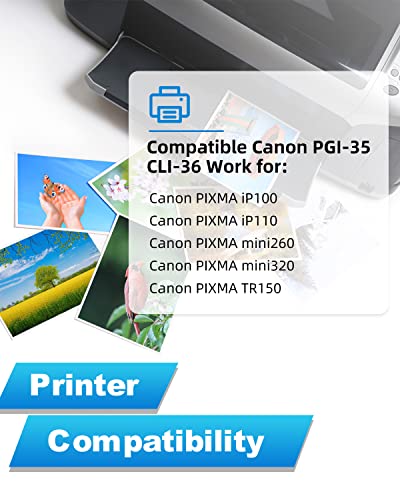 PGI-35 CLI-36 Ink Cartridge Replacement for Canon 35 36 Use for Pixma iP110 iP100 TR150 mini260 mini320 Printer (15-Pack, 10X PGI-35 Black, 5X CLI-36 Color)