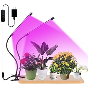 grow lights for indoor plants, small led grow light for indoor plants with red blue full spectrum, 2-head gooseneck clip on plant grow lamp with 3 modes & 10-level dimmable & 3/9/12h on/off timer