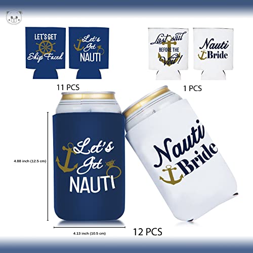 KARAQY Nautical Bachelorette Party Bride Vibes Can Cooler - 12 Pcs Bachelorette Drink Sleeve for Bridal Shower, Engagement Party Decoration and Bride To Be Gift Bridesmaid Gifts
