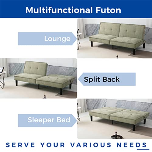 MLILY Modern Convertible Folding Futon Sofa Bed for Compact Living Space, Apartment, Dorm, Bonus Room, Adjustable Backrest, Metal Legs, Beige