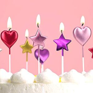 10 Cute Heart Shaped and Star Birthday Candles Cake Candle-Toppers for Party Wedding Cake Decoration Supplies Birthday Cake Candles Happy Birthday Candles Colorful Candles (Heart 5+Star5)