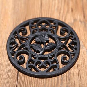 Beminh Trivet Cast Iron Decorative Trivet Mat Coaster with Rubber Pegs- Heavy Duty Hot Pot Holder Pads, Non-Slip Insulation with Vintage Pattern- for Kitchen Dining Table Tea Pot (Floral)