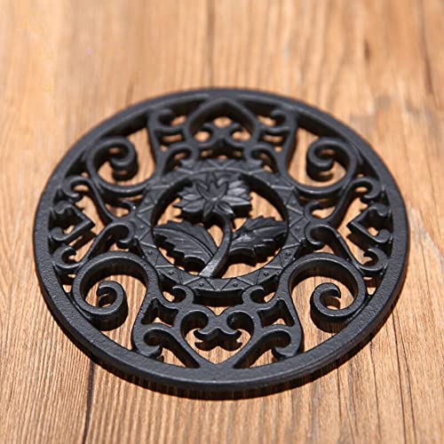 Beminh Trivet Cast Iron Decorative Trivet Mat Coaster with Rubber Pegs- Heavy Duty Hot Pot Holder Pads, Non-Slip Insulation with Vintage Pattern- for Kitchen Dining Table Tea Pot (Floral)