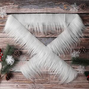 Lusofie Shaggy Plush Faux Fur Fabric Precut Strips 2x60inch White Fur Fluffy Fuzzy Craft Fur for Gnomes Beard Santa Claus Hair Dwarf Cosplay Costume DIY Craft Decoration