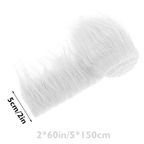 Lusofie Shaggy Plush Faux Fur Fabric Precut Strips 2x60inch White Fur Fluffy Fuzzy Craft Fur for Gnomes Beard Santa Claus Hair Dwarf Cosplay Costume DIY Craft Decoration