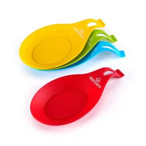 [gracesthetic] silicone spoon rest, 4pcs spoon holder, flexible almond -shaped, utensil holder, cooking utensil rest – ladle spatula spoon holder