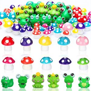 62 pieces mini mushrooms and frogs miniature figurines fairy garden animals model tiny mushrooms frogs ornaments miniature decor statue diy craft for home party supplie(multicolor)