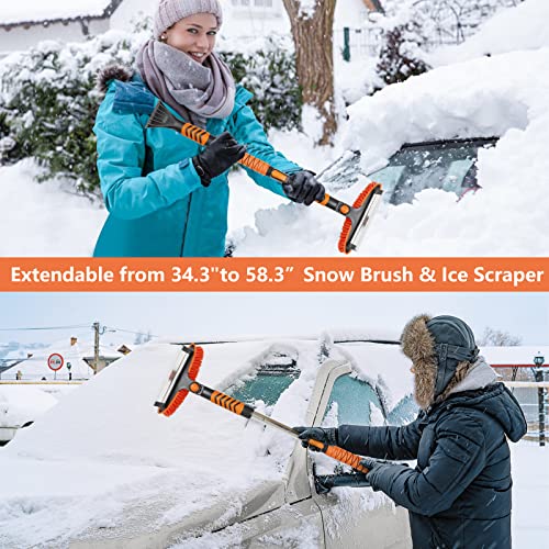 HOHUIGO 58.5" Ice Scraper and Extendable Snow Brush for Car Windshield, Snow Scraper Brush Detachable for Car Auto SUV Truck Vehicle 180° Pivoting, Snow Ice Remover Snow Broom Kit with Foam Grip