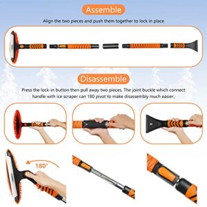 HOHUIGO 58.5" Ice Scraper and Extendable Snow Brush for Car Windshield, Snow Scraper Brush Detachable for Car Auto SUV Truck Vehicle 180° Pivoting, Snow Ice Remover Snow Broom Kit with Foam Grip