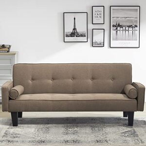 72" sleeper sofa bed,convertible sofa couch bed includes two pillows dark grey cotton linen sofa bed for living room (brown)