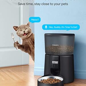 Automatic Cat Feeders,Katalic Clog-Free 4L Cat Food Dispenser with Sliding Lock Lid Storage Timed Feeder for Cat and Dogs with Voice Recorder, Programmable Meal & Portion Automatic Feeder (Gray black)