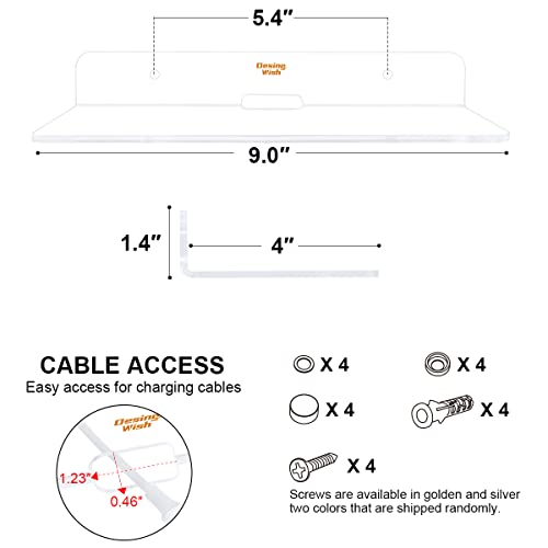 Desing Wish Small Shelf, Screw Mount Small Wall Shelf with Non-Slip Pad, Speaker Wall Mount for Bluetooth Speaker/Webcam/Decor, Acrylic Wall Shelf for Bedroom/Living Room/Bathroom (9 Inch, Clear*2)