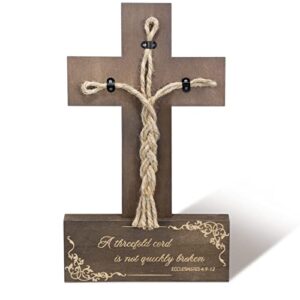 sign for wedding ceremony wedding wooden sign a threefold cord wooden cross cord of three strands knot rustic rope cross for reception braid signs wall decor gifts, 13.8 x 7.8 inch