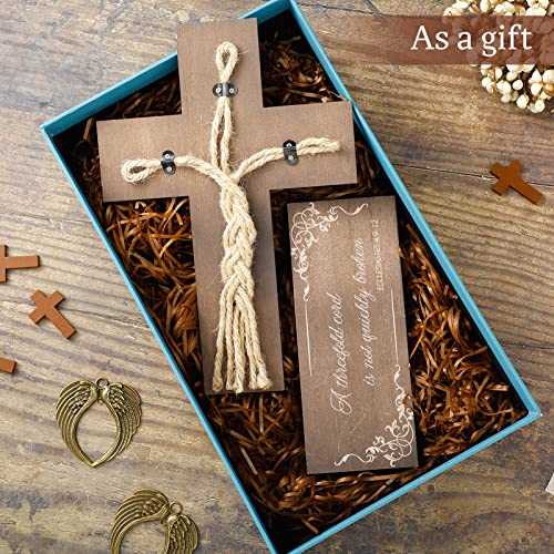 Sign for Wedding Ceremony Wedding Wooden Sign a Threefold Cord Wooden Cross Cord of Three Strands Knot Rustic Rope Cross for Reception Braid Signs Wall Decor Gifts, 13.8 x 7.8 Inch