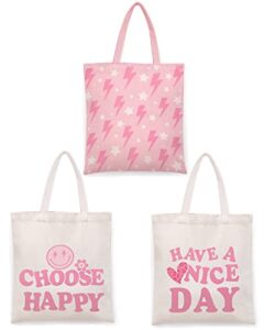 percozzi 3 pieces preppy canvas tote bag aesthetic shopping bags y2k hot pink shoulder bags for supplies gift