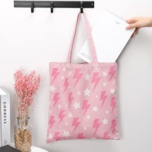 Percozzi 3 Pieces Preppy Canvas Tote Bag Aesthetic Shopping Bags Y2K Hot Pink Shoulder Bags for Supplies Gift