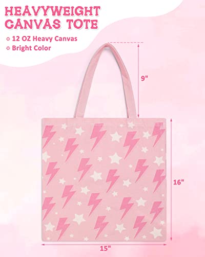 Percozzi 3 Pieces Preppy Canvas Tote Bag Aesthetic Shopping Bags Y2K Hot Pink Shoulder Bags for Supplies Gift