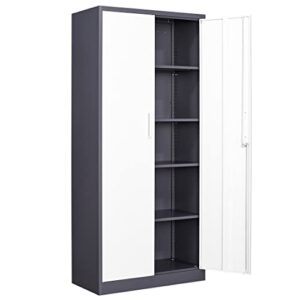 sisesol metal storage cabinet with doors and shelves, 71" tool storage cabinet- garage cabinets and storage system kitchen pantry storage cabinet with adjustable shelves steel storage tall cabinet