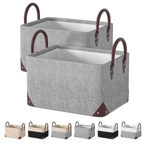storage baskets for shelves with metal frame- closet storage bins for organization collapsible rectangle line fabric organizing boxes with handles cubes (16x12x8 inches(2 pack), gray)