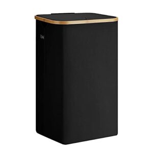 bellzacasa laundry hamper with lid, black 100l large washing basket for laundry with handles laundry basket for bedroom bamboo bathroom bin