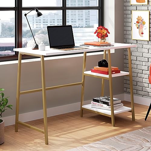 Sauder North Avenue Modern Desk with Open Shelves, L: 41.5" x W: 18.5" x H: 28.03", White Finish