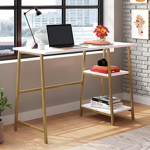 Sauder North Avenue Modern Desk with Open Shelves, L: 41.5" x W: 18.5" x H: 28.03", White Finish