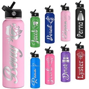 personalized water bottles with straw 24oz custom stainless steel sports water bottle with engraved name text customized insulated double wall water bottles for school sports
