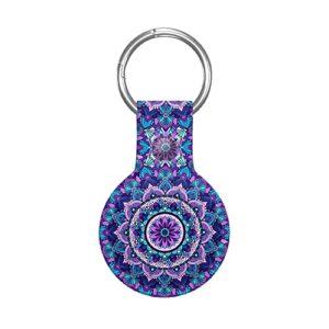 compatible with airtag holder case, purple mandala flower airtag holder protective case with keychain for luggage backpack pet collar