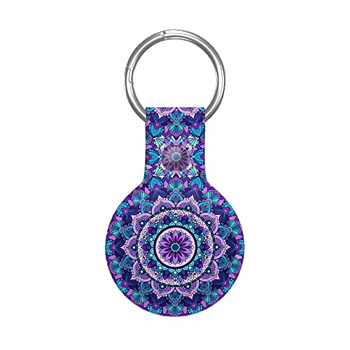 Compatible with AirTag Holder Case, Purple Mandala Flower AirTag Holder Protective Case with Keychain for Luggage Backpack Pet Collar