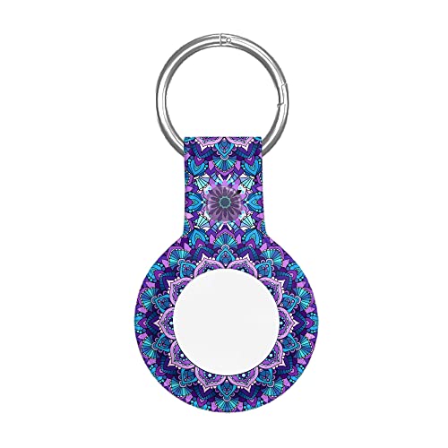 Compatible with AirTag Holder Case, Purple Mandala Flower AirTag Holder Protective Case with Keychain for Luggage Backpack Pet Collar